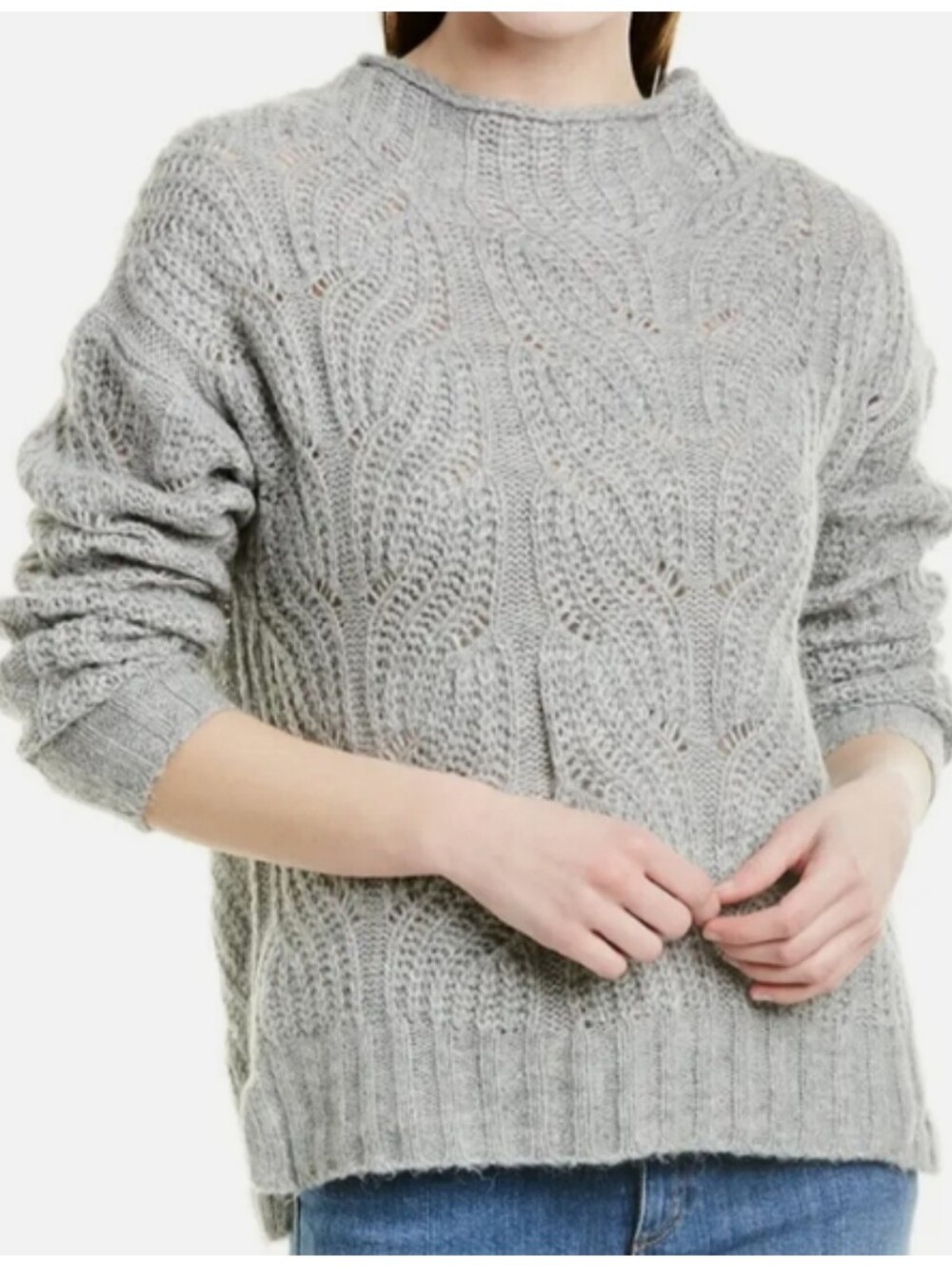 J. Crew Alpaca Blend Pointelle Cable Open Knit Sweater Grey Heather 3X AF007